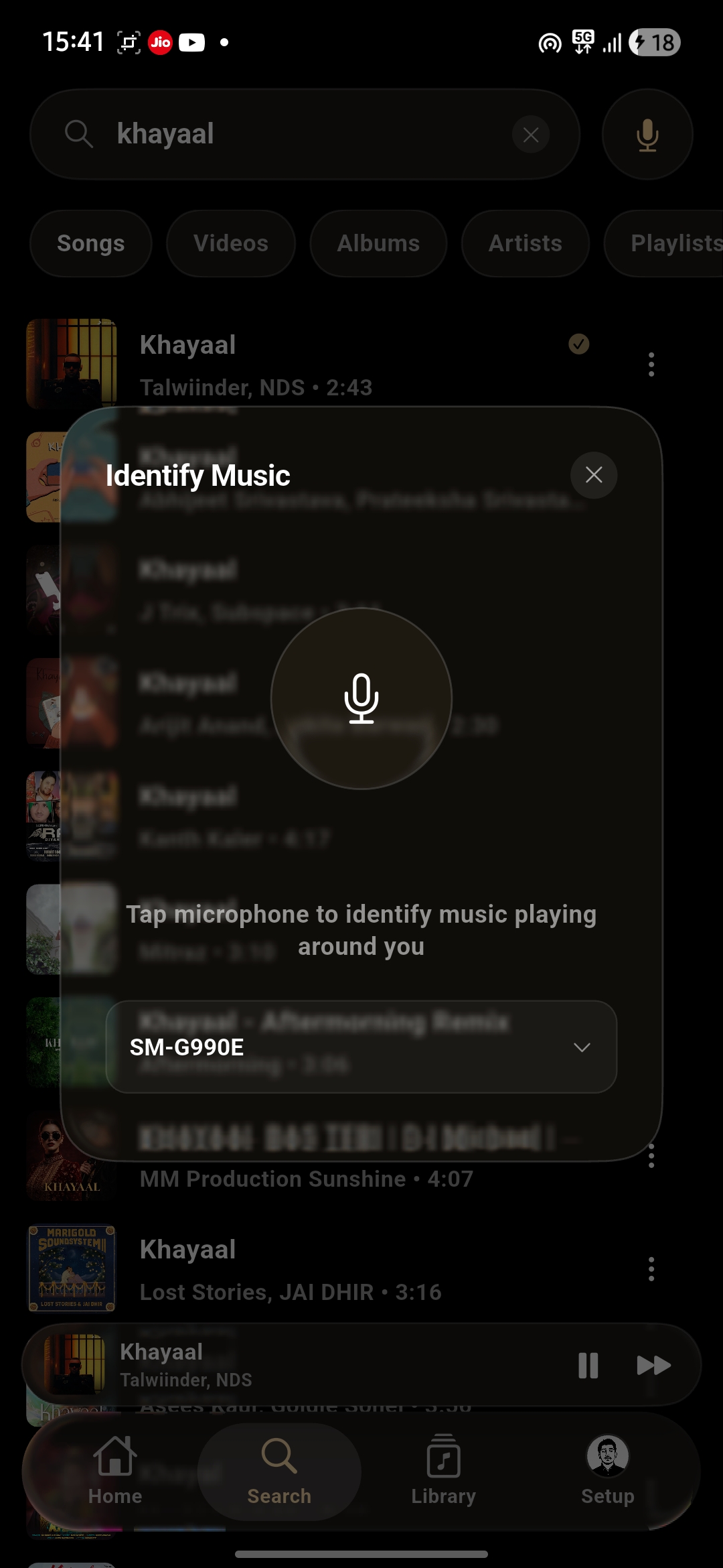 Music Recognition screen